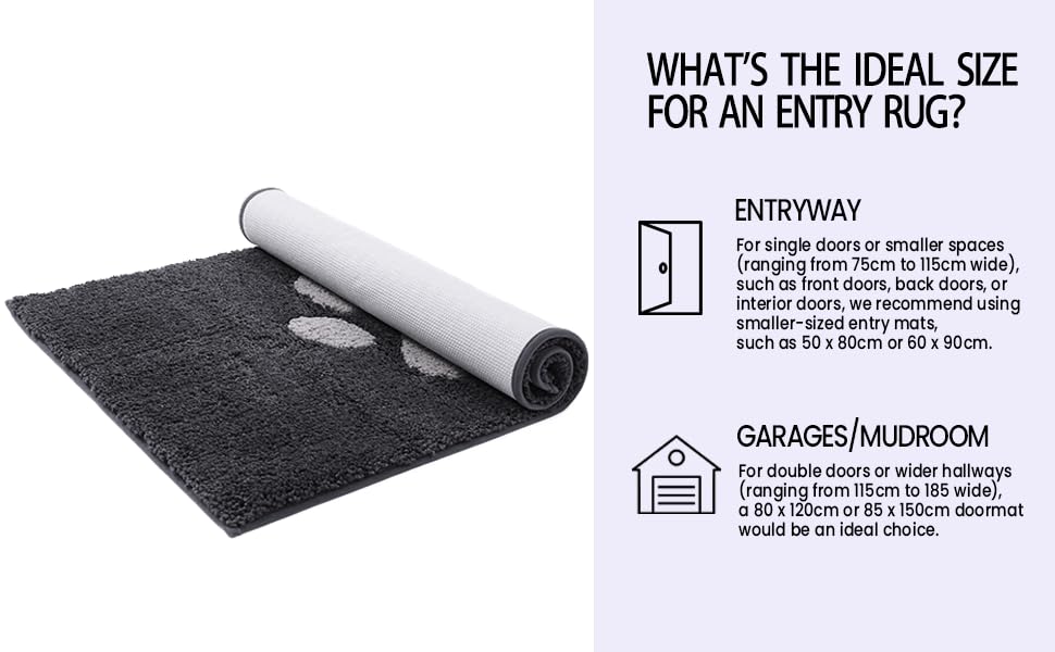 Килимок для дому 50x80 см, антиковзаючий, миючий, низький профіль, супер вбираючий, для собак, сірий (Runner 80x178 см)