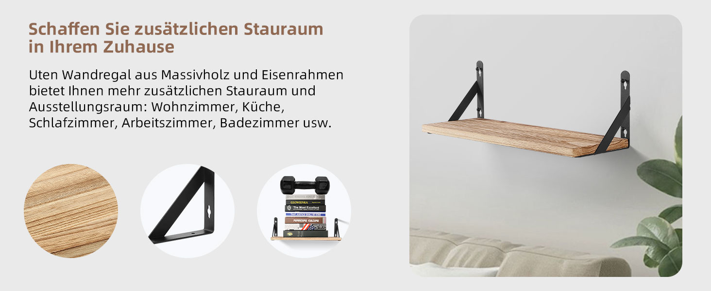 Настінна полиця з дерева, 2 шт. у комплекті, рустикальний стиль, з тримачем для рушників, світло-коричневий колір, для спальні, вітальні, ванної кімнати, кухні, офісу