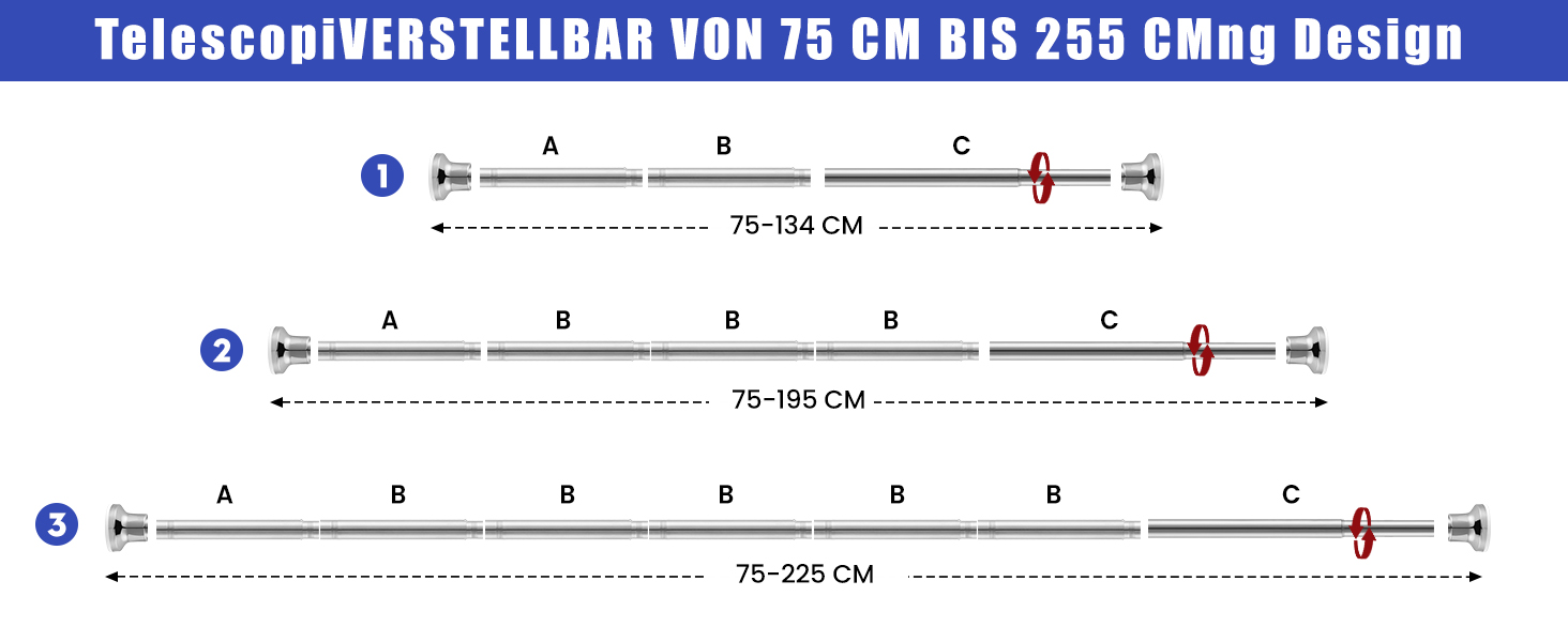 Штанга для душу з кріпленням без свердління, телескопічна, 72-134 см, діаметр 25 мм, срібна
