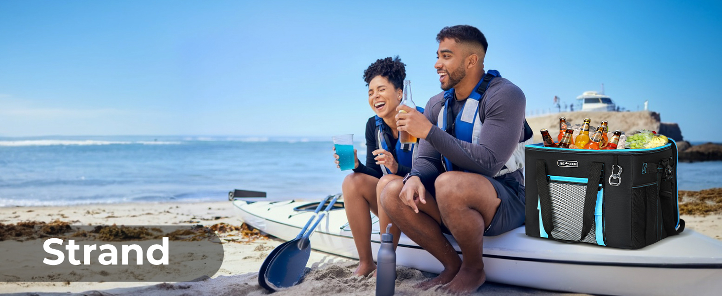 INSMEER Кулер для їжі та напоїв 50 л, великий, складний, для 80 банок, витримує витоки, з відкривачем, для пікніків, кемпінгу, пляжу, сімейних поїздок на 4 особи, чорний