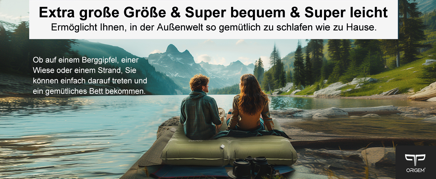 Origem Self-Inflating Camping Mat - Ultralight Sleeping Pad with Foot Pump - 14cm Thick - Ideal for Hiking, Travel, Beach, Tent & Hammock - Light Grey