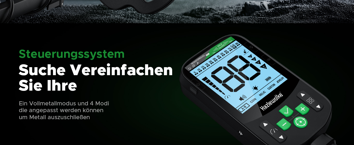 Металошукач Profi з водонепроникною котушкою 11'' DD, глибина виявлення 12''/30 см, висока чутливість до золота, 5 професійних режимів, Pinpoint для срібла