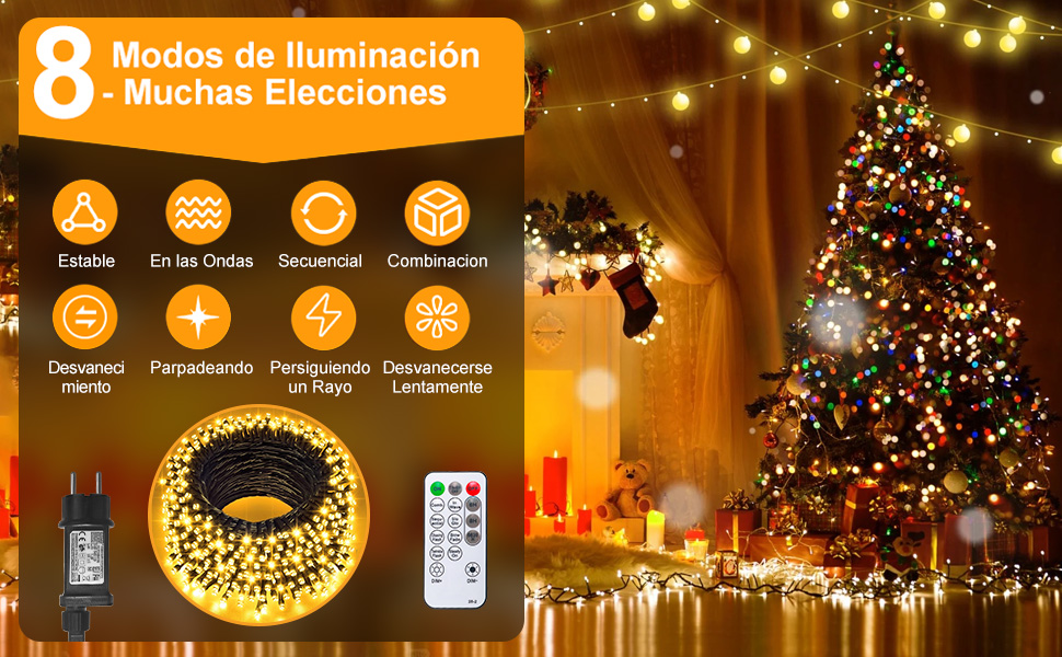 Льодогенератор JSdoin 100/200/300/400/600 LED, вологостійка гірлянда для декору саду, дому, вечірки, ялинки, з таймером, 8 режимів, тепле біле світло, 100 LED