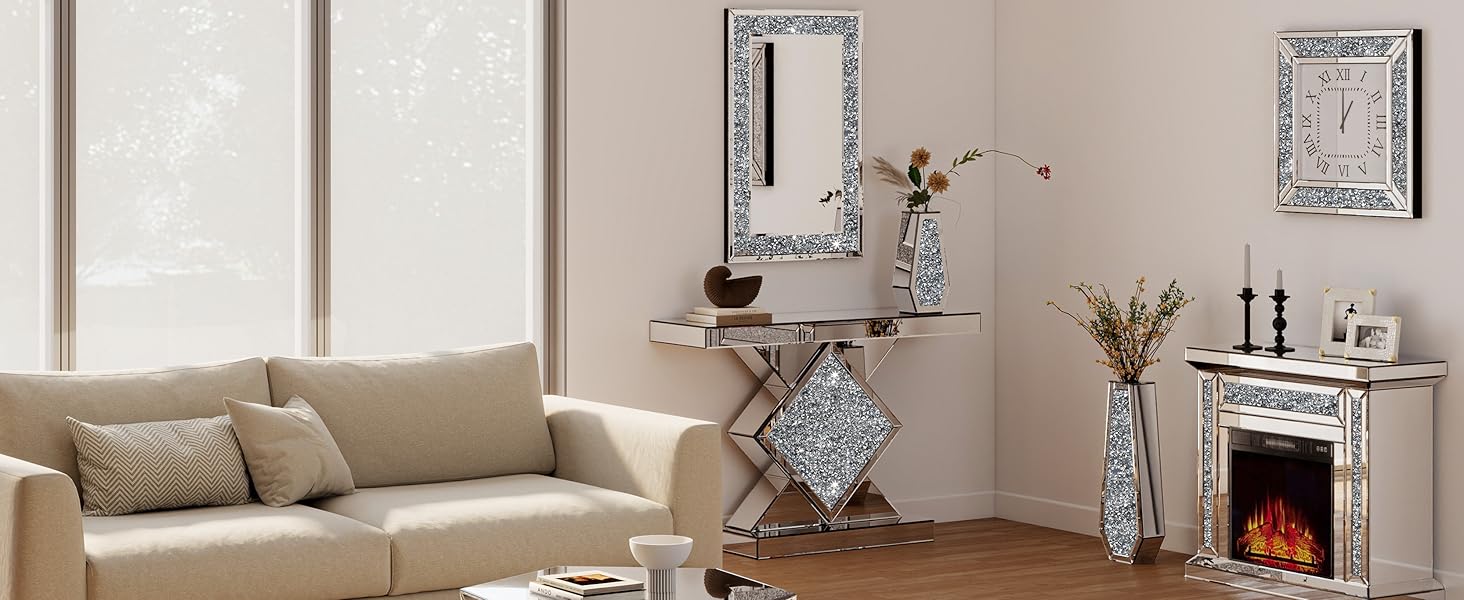 Срібна ваза Shyfoy з дзеркальною поверхнею, 36 см, з декором з кристалів та діамантів. Сучасна ваза для декору інтер'єру, для дому, на стіл, вхід.