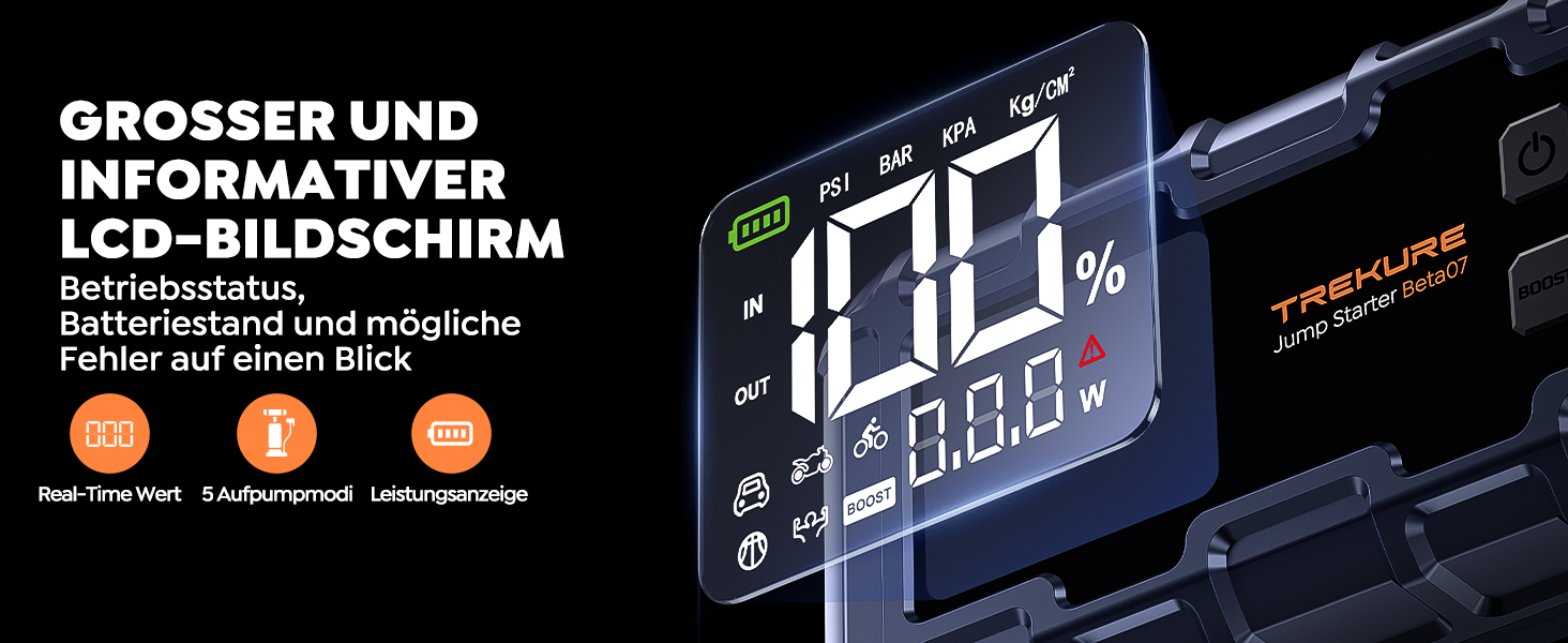 Powerbank TREKURE зі стартером для авто 160PSI, 6500A, PD 45W, LED 600 Lumen, подвійний старт (бензин/дизель до 12.0L)