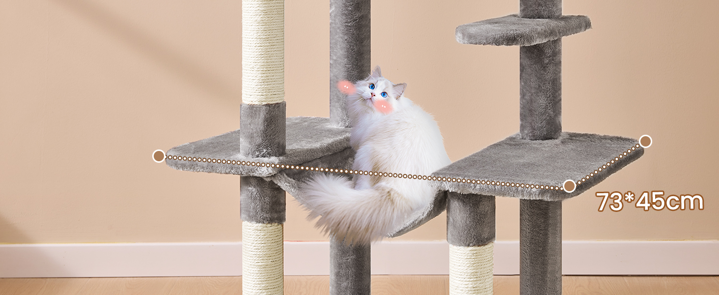 Кігтеточка для котів MSmask велика, багатоповерхова з платформами, гамаком та сизалевими стовпами (світло-сіра)
