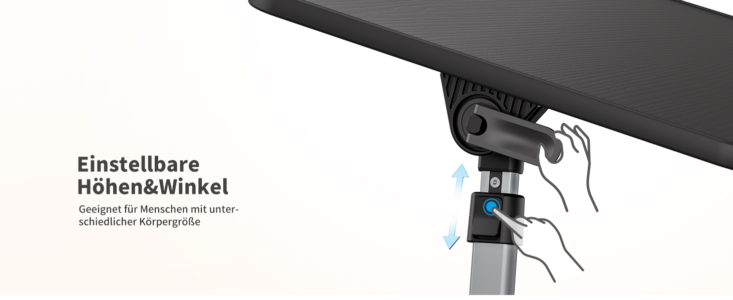 Столик для ноутбука SAIJI, регульована висота, 5 рівнів, для роботи, навчання, читання, їжі, підходить для ноутбуків до 17 дюймів (52*30 см, чорний)