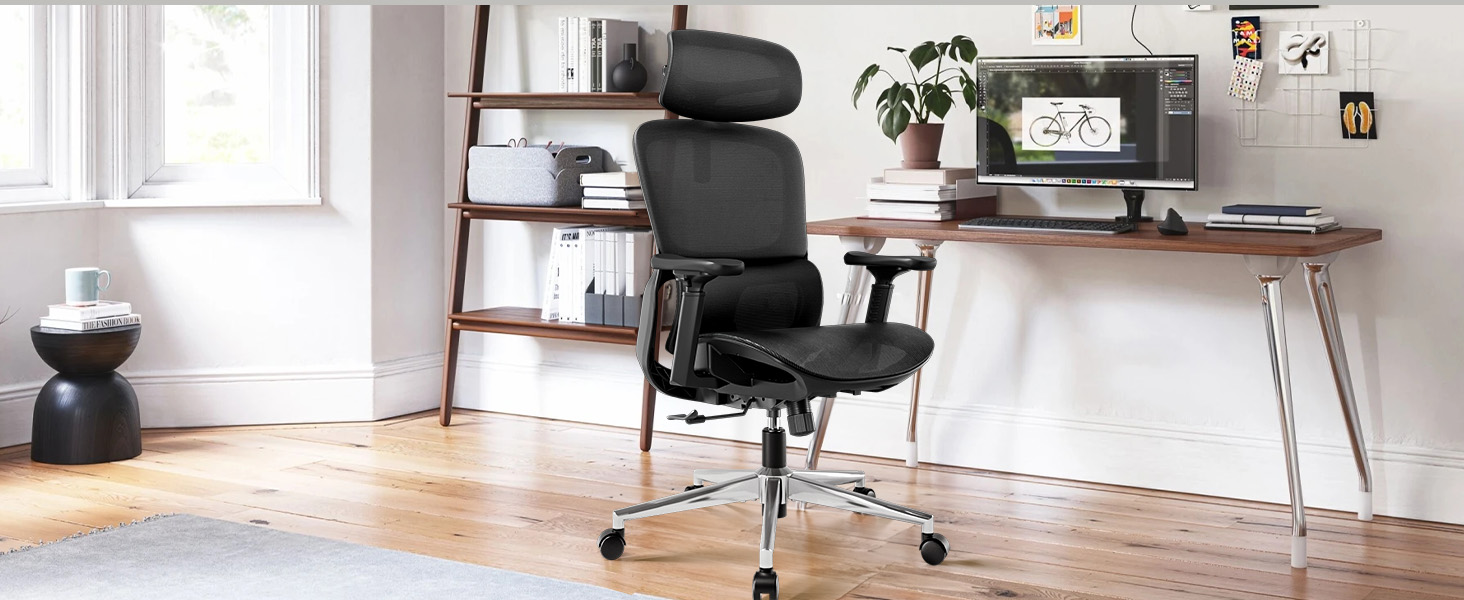 Hbada P2 Air Ergonomic Office Chair with 3D Lumbar Support, Adjustable Mesh Chair, 3D Armrests, Headrest & Comfortable Seat - Home & Office Desk Chair (Black, Luxury Version)