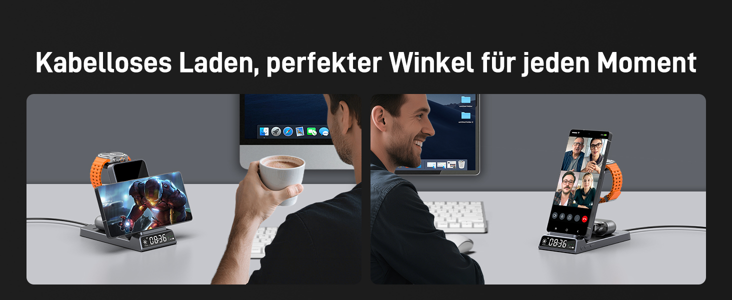 Бездротова зарядка для Samsung з годинником: станція для Galaxy S25 Ultra/S24/Z Fold 6/Flip 7/Bud, Watch, Galaxy Watch 8/7/6/5Pro, 3 в 1, сірий