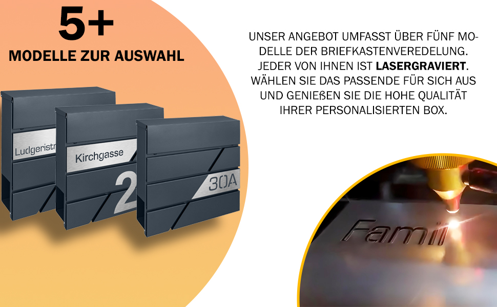 Поштовий ящик з газетницею антрацит, нержавіюча сталь, настінний, з замком та газетницею - лазерне гравіювання