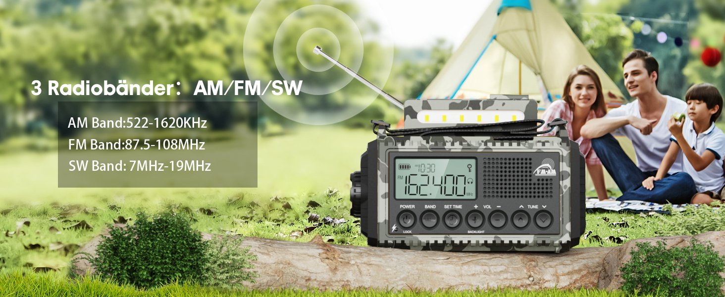 Радіо Kurbelradio на сонячній батареї та з ручкою, 12000mAh, AM/FM/SW, USB-зарядка, SOS-сигнал, для кемпінгу та надзвичайних ситуацій, зелений (сірий камуфляж)