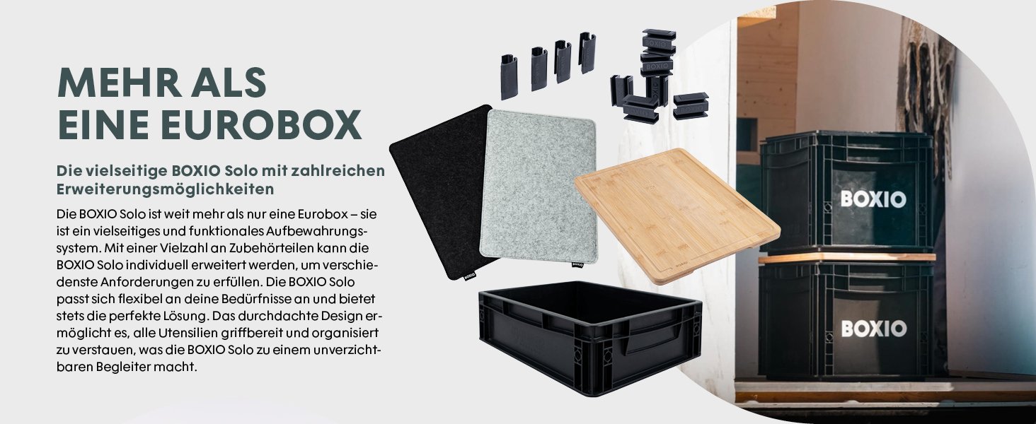 BOXIO SOLO: Пластикова ящик з кришкою 40x30x28 см, для зберігання, транспортування, кемпінгу, човна, гаража або саду, стелажна, сумісна з іншими євробоксами