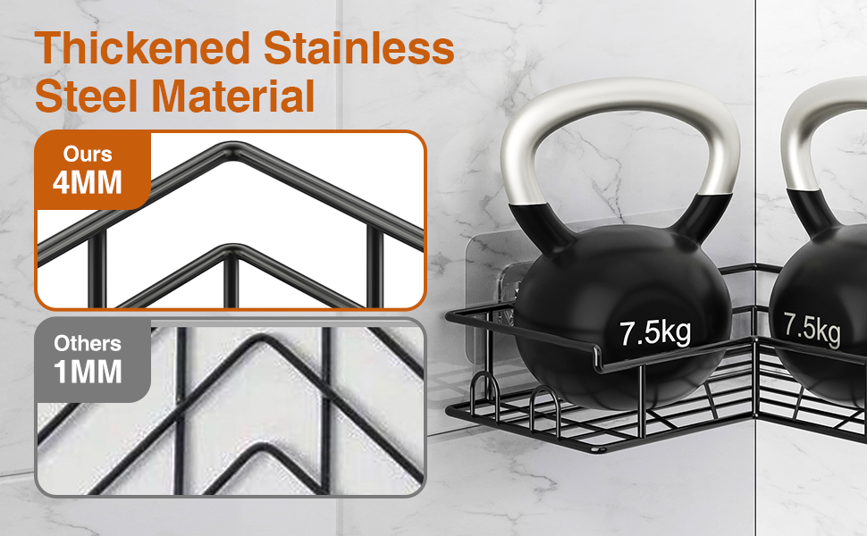 Поличка для душу Diboniur без свердління, кутова, 2 шт. з 8 гачками, з нержавіючої сталі (чорний)