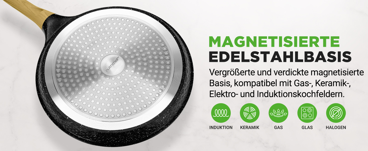 Сковорода для млинців Nutrichef з антипригарним мармуровим покриттям 23 см, індукція, алюміній, з дерев'яною лопаткою