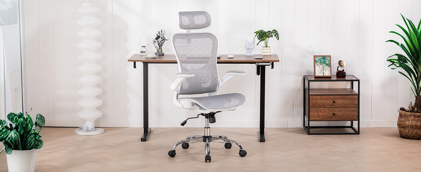 Офісне крісло GTPLAYER Ergonomisch - регульована спинка, підлокітники, поперекова підтримка, функція гойдання, дихаюча сітка, 150 кг (Білий)