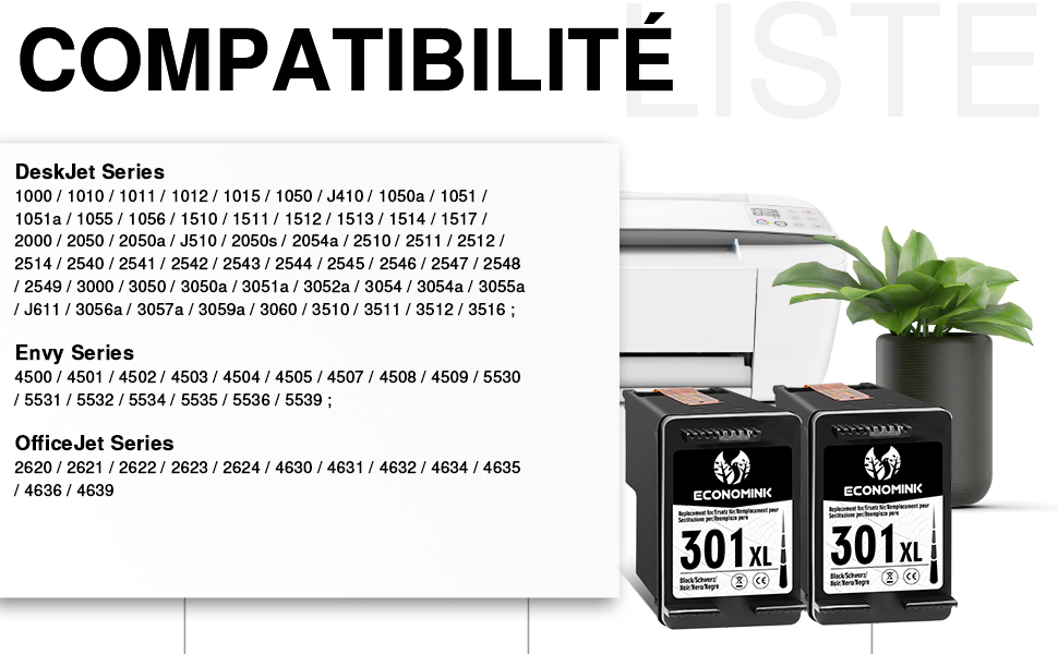 Картриджі Economink 301XL чорні сумісні для принтерів HP DeskJet 3050, 1050, 2544, Envy 4500, 4504, OfficeJet 2620, 4630, 4632, 4634 (комплект 2 шт.)