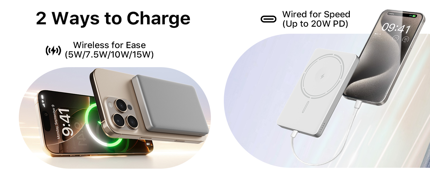 Power Bank JUOVI Магнітний Бездротовий 5000mAh 20W PD, Білий. Сумісний з MagSafe, iPhone 16/15, iWatch, AirPods.