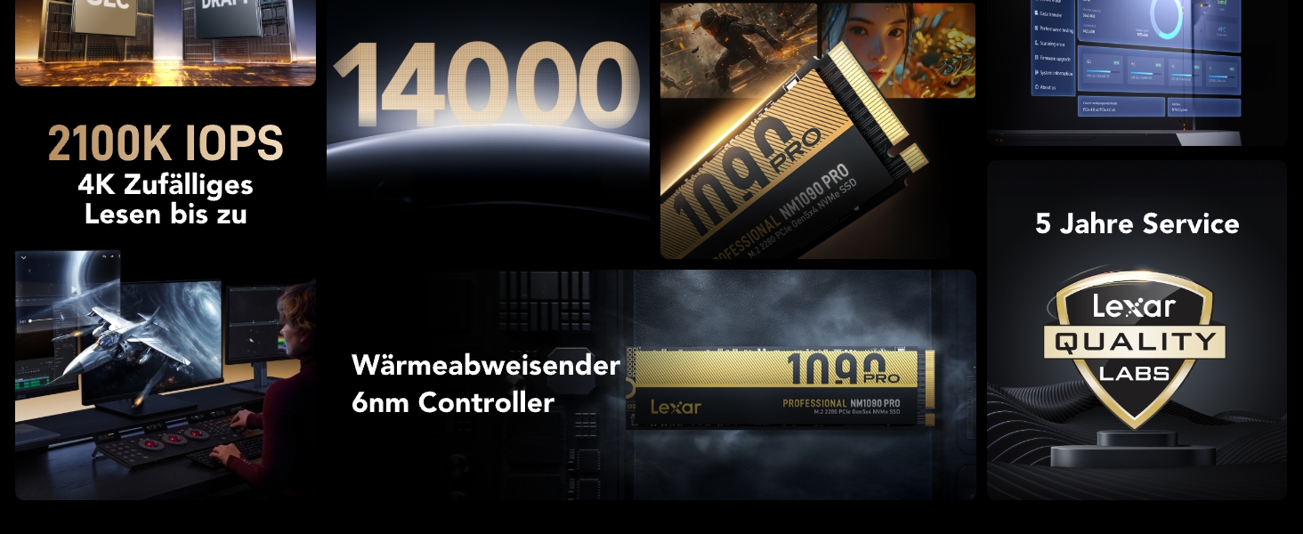 Lexar NM1090 PRO 1TB - SSD PCIe 5.0 Gen5 NVMe: до 14000 МБ/с, для AI, ігор та створення контенту (Laptop/PC)