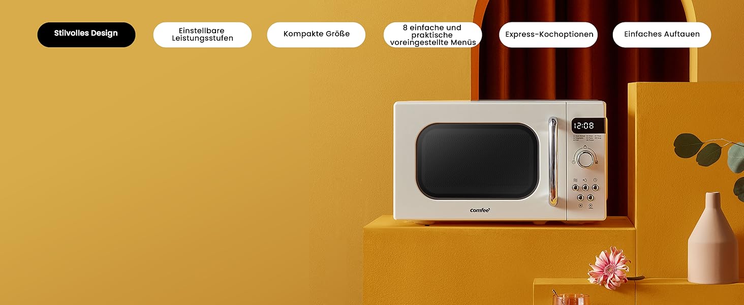 Мікрохвильова піч Comfee CMSN 20L біла, механічна, 700W, з поворотним столом 360°