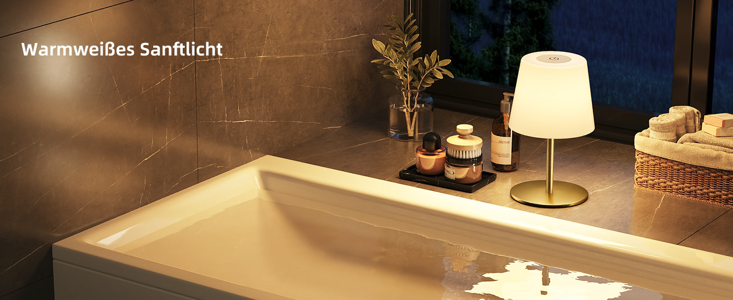 Настільна LED лампа EZVALO бездротова, 2 шт., IP65, 4500mAh, USB-C, диммер сенсорний, 3 режими світла, золота. Лампа для кемпінгу, спальні та столу.