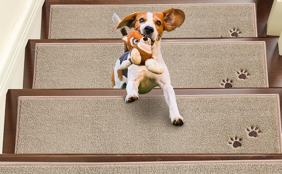 BEQHAUSE Non-Slip Stair Treads - 15 Piece Set, Washable Carpet for Stairs - Safe for Kids, Seniors & Pets - 22x70cm Beige