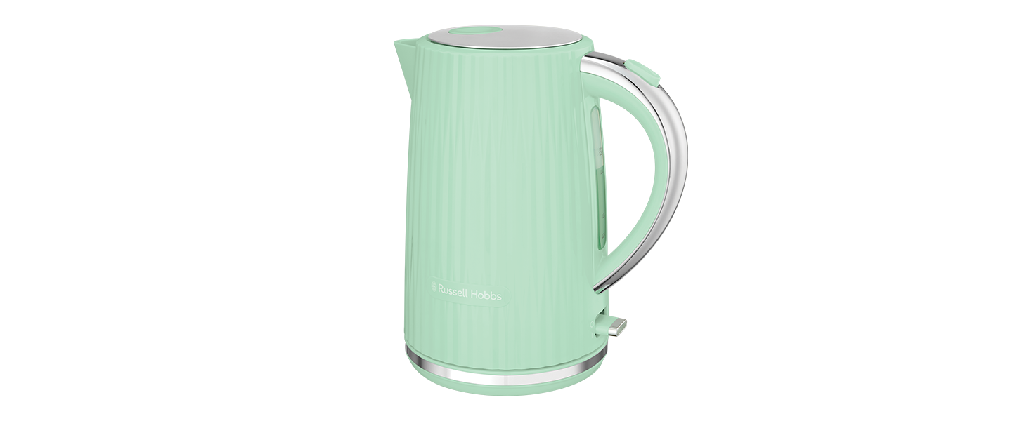 Електрочайник Russell Hobbs Eden 1,7 л, 2400 Вт, білий, з нержавіючої сталі, знімний фільтр від накипу, кнопка відкриття кришки, індикатор рівня води, підсвічування, BPA-free, 27360-70 (пісташковий)