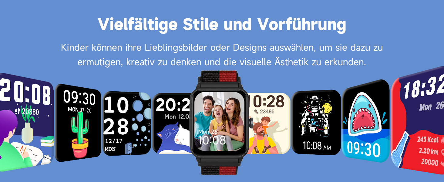 Смарт-годинник BIGGERFIVE для дітей, фітнес-трекер з пульсометром, крокоміром, моніторингом сну, водонепроникний (5ATM), будильник, 1.5' HD-сенсорний екран, для дівчаток та хлопчиків 3-14 років, ремінець нейлон, чорний/червоний