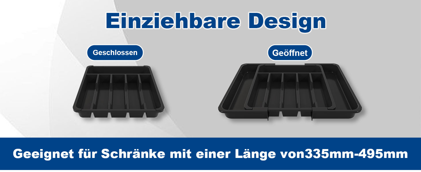 Органайзер для столових приборів в шухляду 40 см, чорний, пластиковий, з регульованими перегородками (6-8 відділень)
