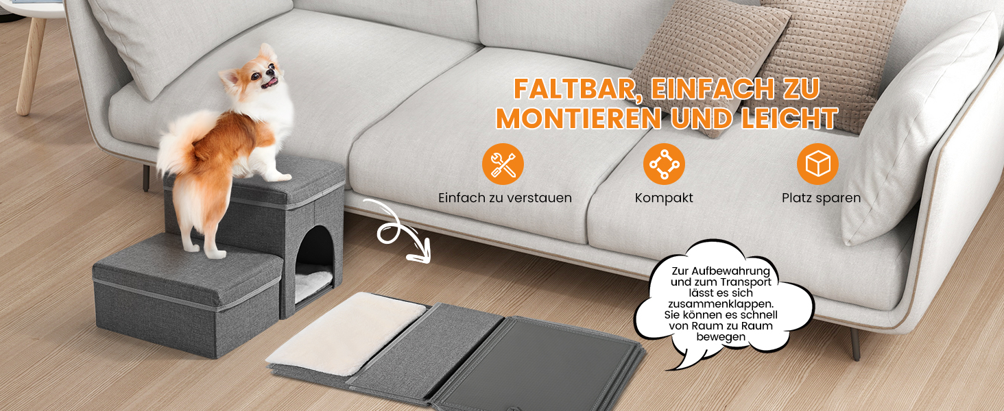 Сходинка для собак Sunowl 2 сходинки, складана, широка, з місцем для зберігання, для маленьких собак та котів, м'яка, неслизька поверхня