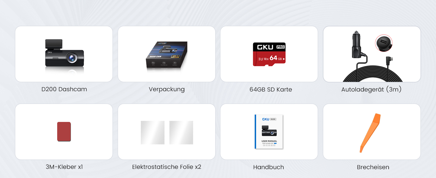 Відеореєстратор GKU 4K Auto з Wi-Fi, 170° кут огляду, Нічне бачення, WDR, 24H паркування, G-сенсор, в комплекті SD-карта 64GB, Чорний