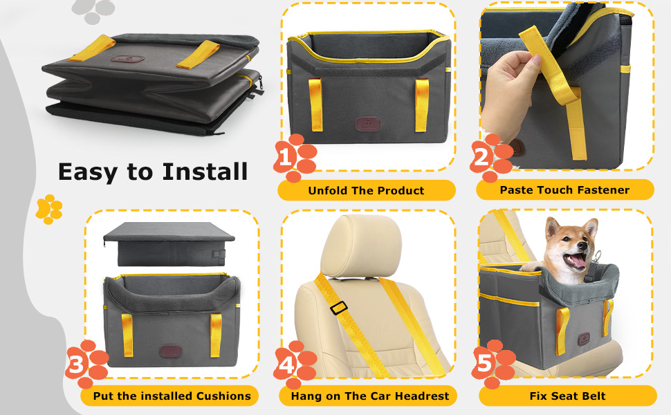 Зручний лежак для собак маленьких порід до 8 кг, стабільний, водовідштовхуючий, складаний з безпечною шлейкою, підходить для передніх та задніх сидінь автомобіля (темно-сірий)