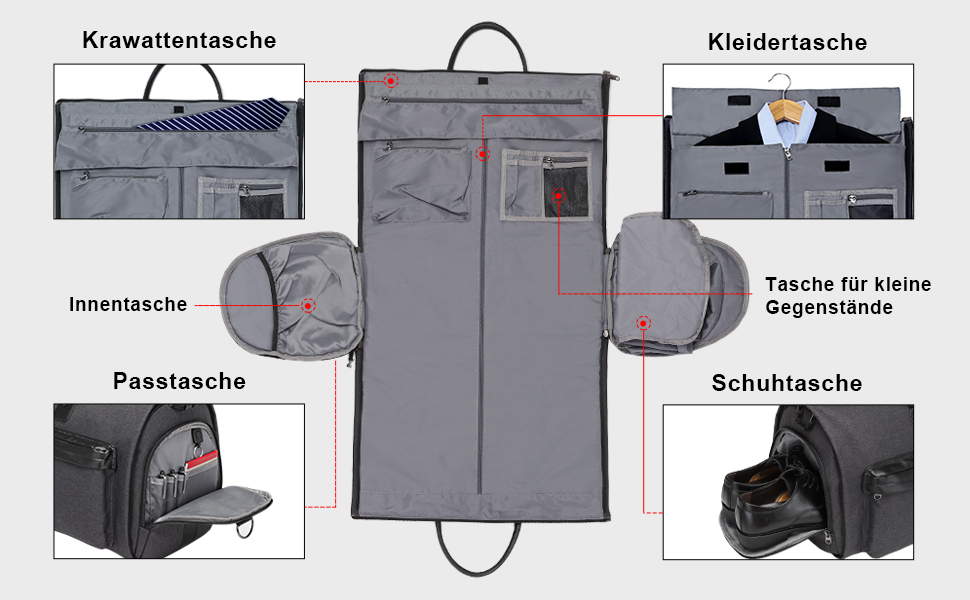 Garment Bag Suit Cover for Men Women, Suit Travel Bag, Clothing Bags Shoe Bag - 2 in 1 Hanging Suitcase Garment Travel Bags, High-Quality Garment Bag for Suit and Dress
