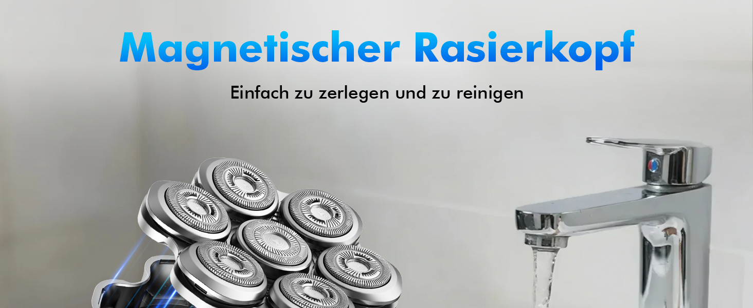 Електрична бритва для гоління голови Glatzen Herren, бездротова, для сухого та вологого гоління, з гнучкою голівкою та магнітною насадкою
