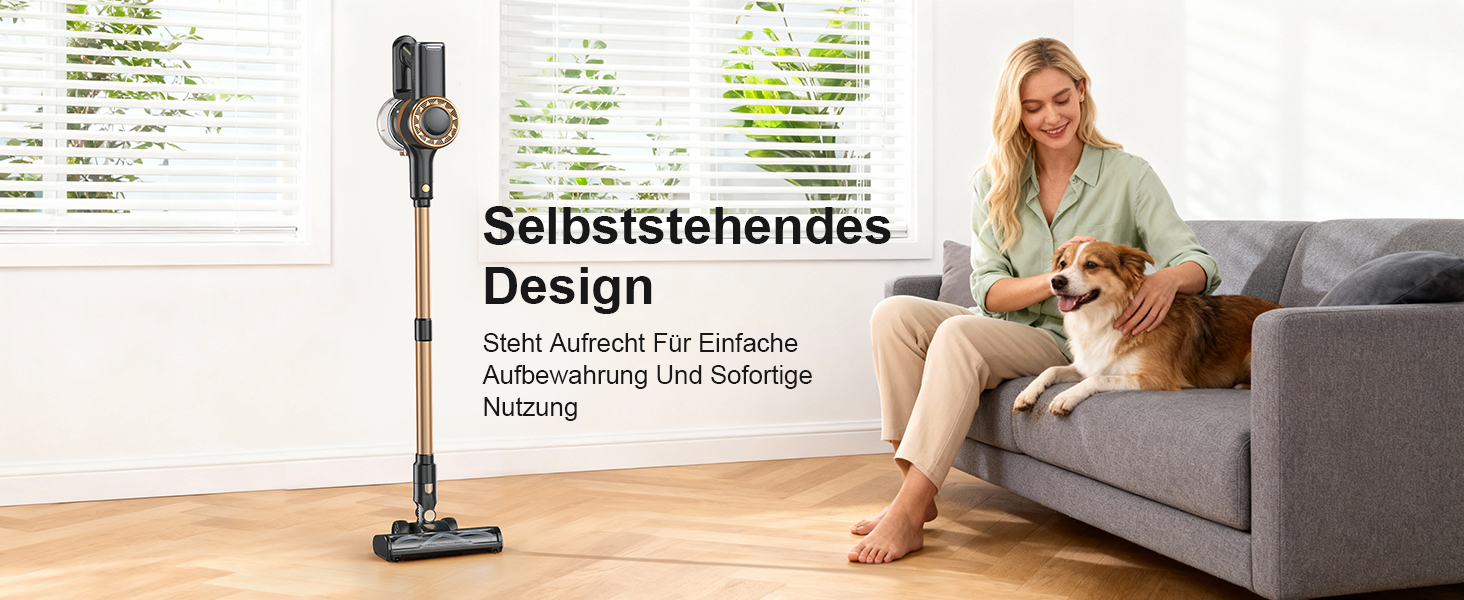 Бездротовий акумуляторний пилосос Lubluelu 450W, потужність всмоктування 45kPa, LED-дисплей, для прибирання шерсті тварин, килимів, твердих поверхонь та авто, колір золотий