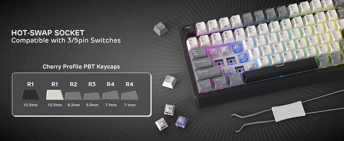 Механічна клавіатура RK ROYAL KLUDGE F99 з NumPad, Tri-Mode, Hot-Swap, 95/100 клавіш, BT/2.4G/USB-C, Pro-програмне забезпечення, акумулятор 5000 mAh, перемикачі Beige, колір Mokka Grey