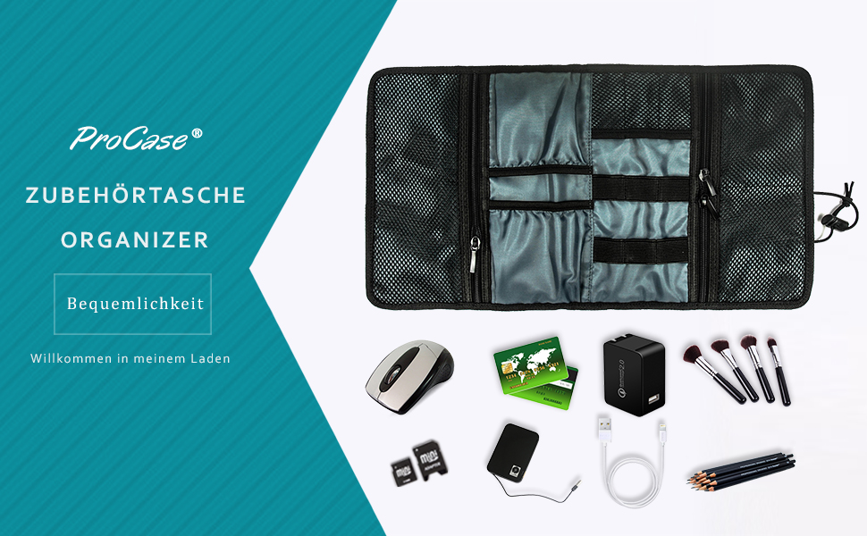 Органайзер для подорожей ProCase: сумка для аксесуарів електроніки, USB-кабелі, SD-картки, навушники, флеш-накопичувачі - чорний