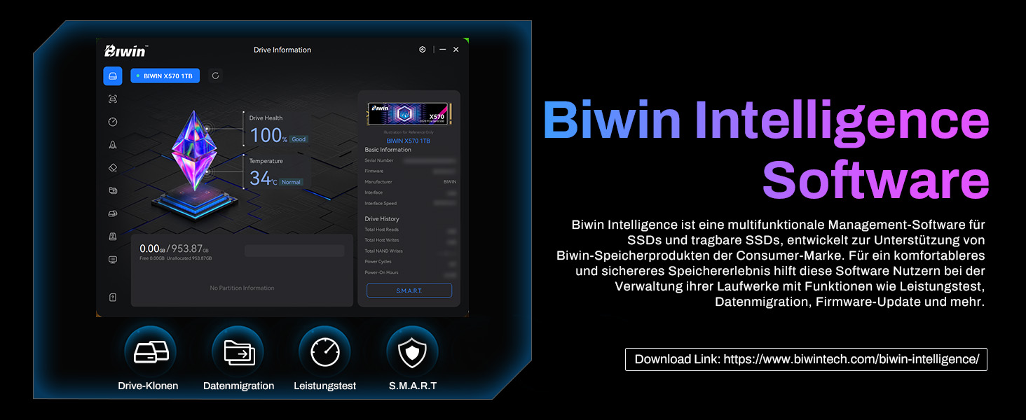 SSD BIWIN Black Opal X570 Gen5 4TB - NVMe PCIe 5.0 (M.2 2280) для ноутбука та ПК