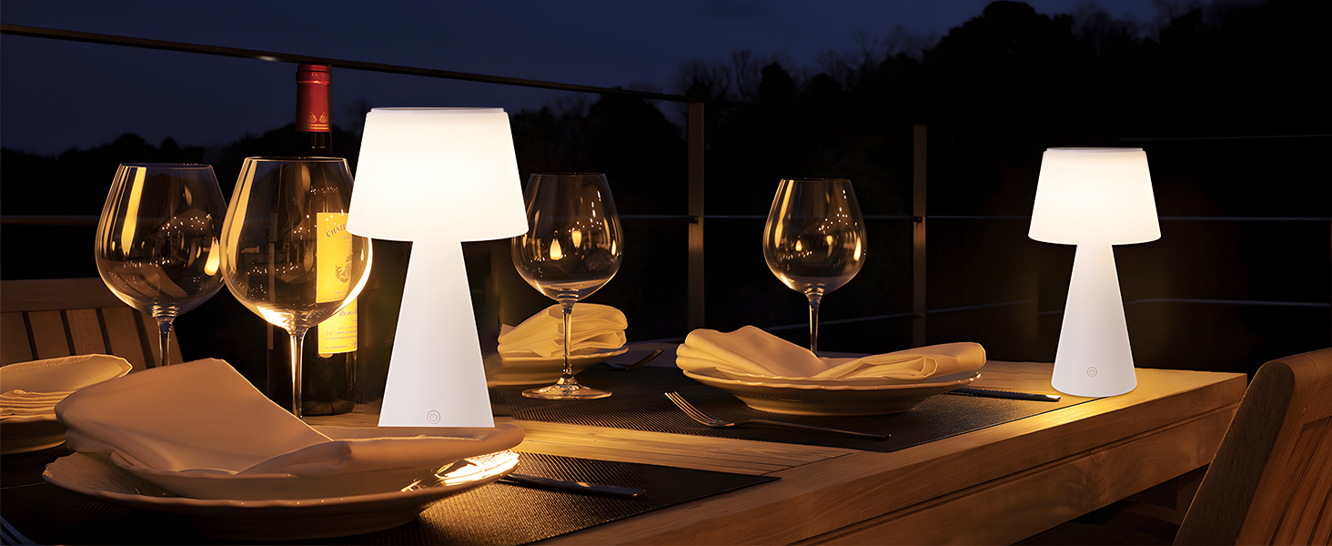 Настільна лампа акумуляторна LED 2 шт. з USB зарядкою, диммер, біла - для спальні, вітальні, вулиці