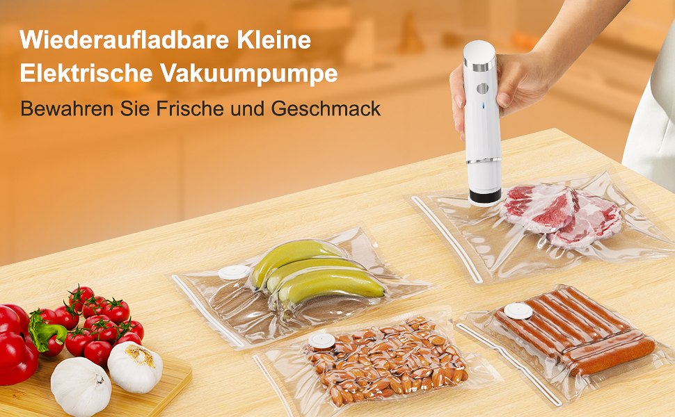 Вакуумний пакувальник FNITAER: компактний апарат для швидкої вакуумної упаковки продуктів, комплект з 20 великих пакетів