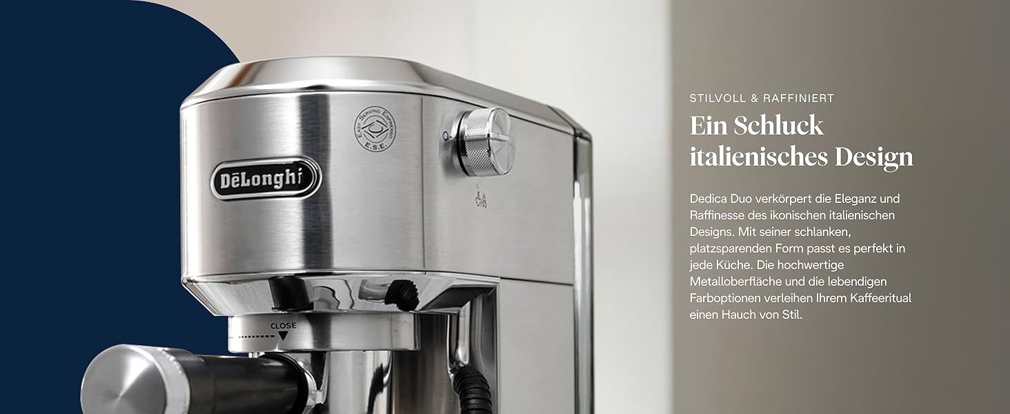 Еспресо-кавомашина De'Longhi Style EC 685.B Dedica 2025 з професійним капучинатором, 15 см, для кави та ESE Pads
