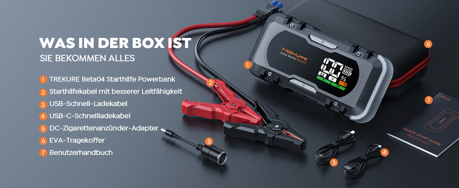 Повербанк для автомобіля TREKURE 27000mAh, 6000A, 12V, з LED-ліхтарем 600 люмен, швидка зарядка 65W