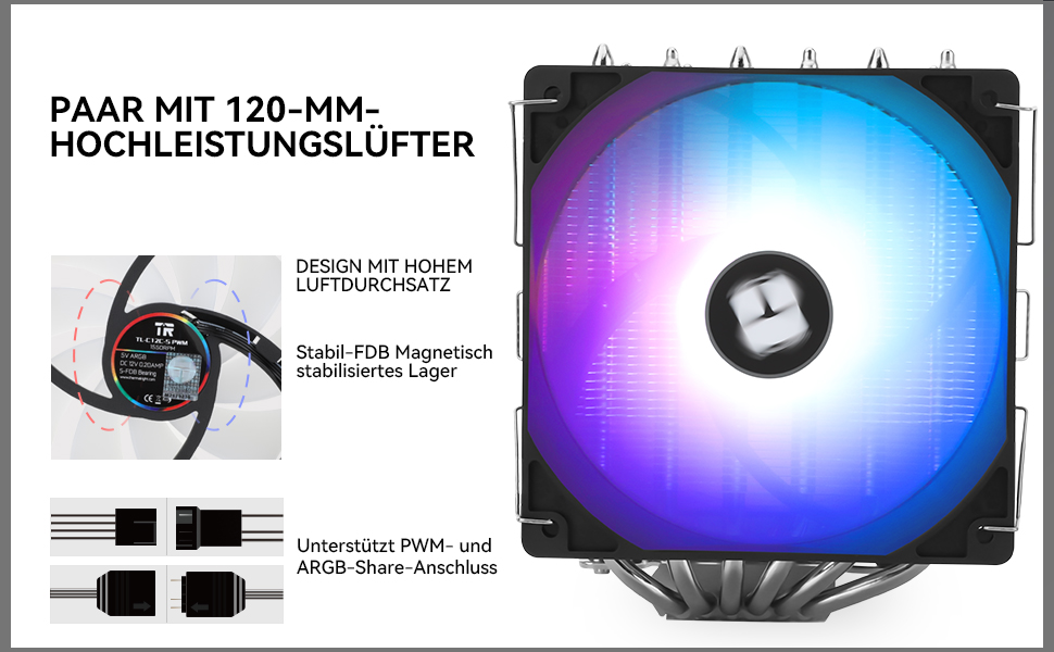 TR Peerless Assassin 120 SE ARGB: Кулер для CPU з RGB підсвічуванням, 6 heatpipes, Dual 120mm вентилятор, для AMD AM4/AM5 та Intel 1700/1150/1151/1200