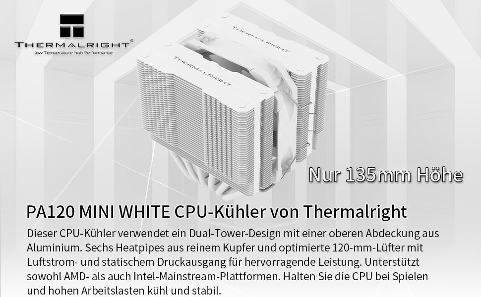 Thermalright Peerless Assassin 120 MINI White - Кулер для CPU з 6 heatpipes, 120mm вентилятором, для AM4/AM5/Intel LGA 1851/1700/1150/1151/1200/2011