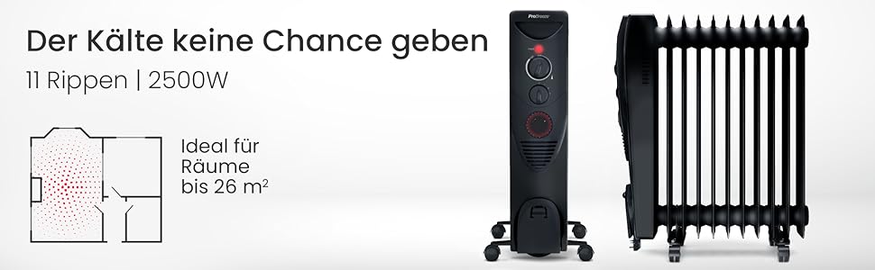 Електричний масляний радіатор Pro Breeze 2500W з таймером, 3 режими, термостат, захист від перегріву, білий/чорний