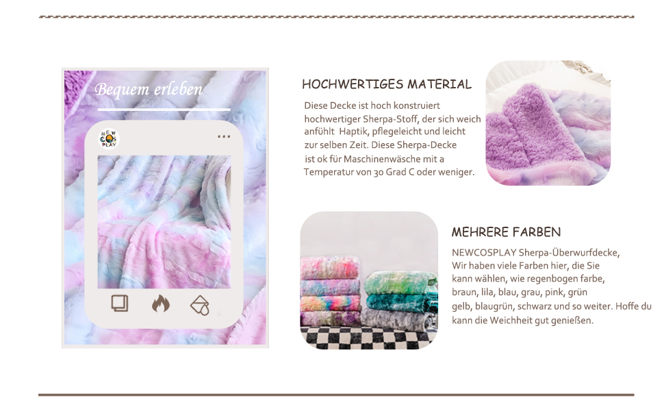 NEWCOSPLAY М'яка плюшева ковдра з штучного хутра, Sherpa підкладка, теплий плед для дивана та ліжка (фіолетовий райдужний, 100 x 130 см)