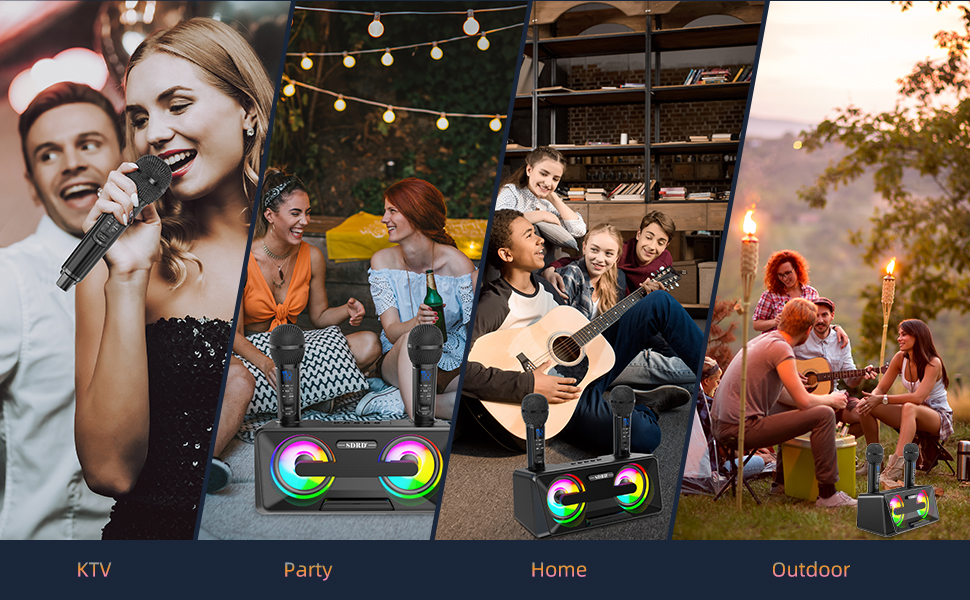 Караоке машина для дорослих та дітей з 2 бездротовими мікрофонами, Bluetooth, світлові ефекти, підставка для телефону, портативна PA система для дому, вечірки, пікніка (чорний)