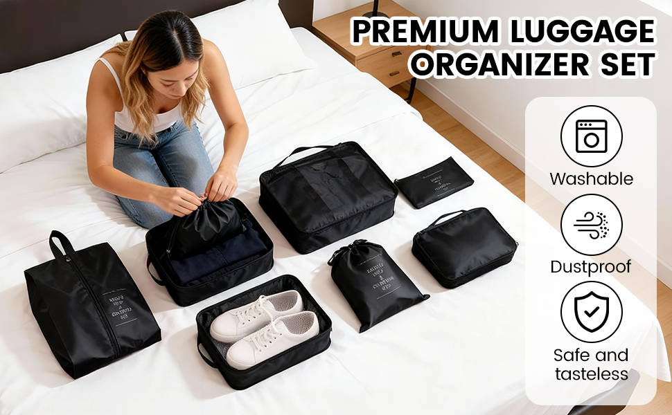 Органайзер для валізи Zorplex, набір 10 шт: кубики для пакування, аксесуари для подорожей, чохли для одягу, взуття та косметики (чорний)