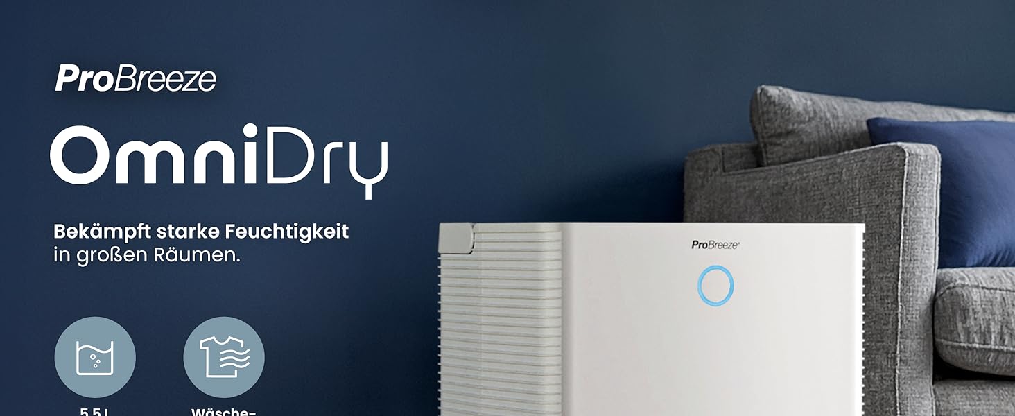 Про Breeze OmniDry - електросушарка повітря з Wi-Fi, 12л/24г, режим прання, датчик вологості, таймер, проти цвілі, для приміщень до 25м²