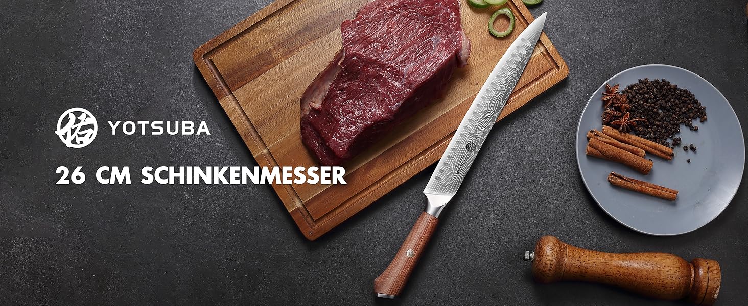 Японський кухонний ніж YOTSUBA 22 см - професійний ніж шеф-кухаря з високоякісної сталі, ергономічна ручка