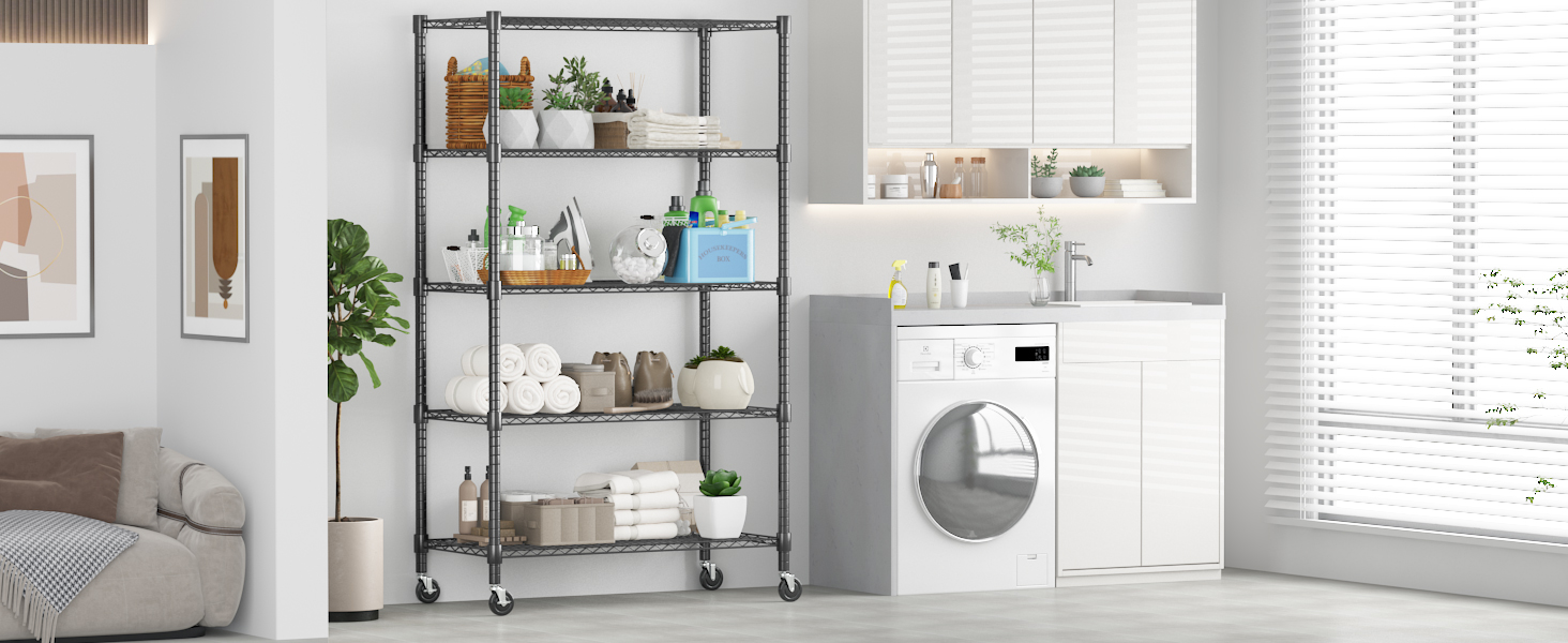 Himimi 5-Tier Rolling Wire Shelving Unit
